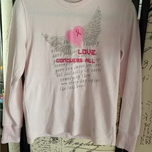 Pink Long Sleeve Shirt with Heart and Wings Design